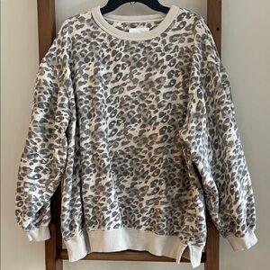 Aerie Cream and Gray Leopard Print Sweater